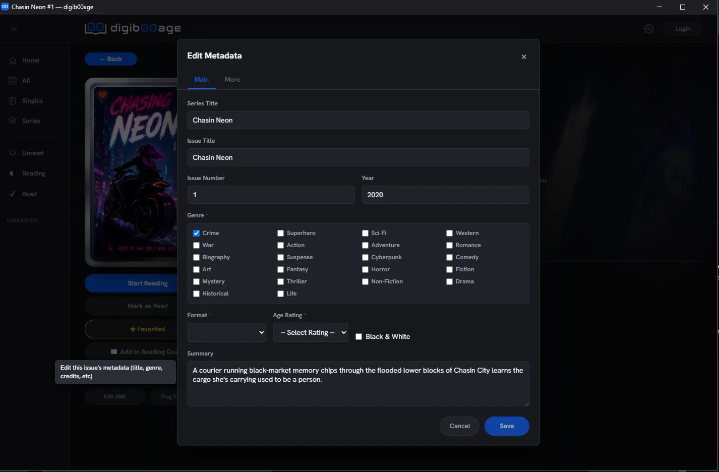 Basic Editor popup for a single issue