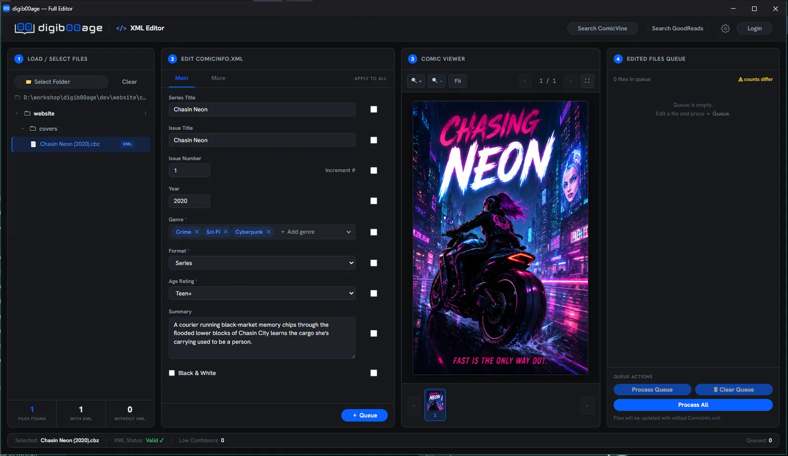 digib00age Full Editor four-column workspace