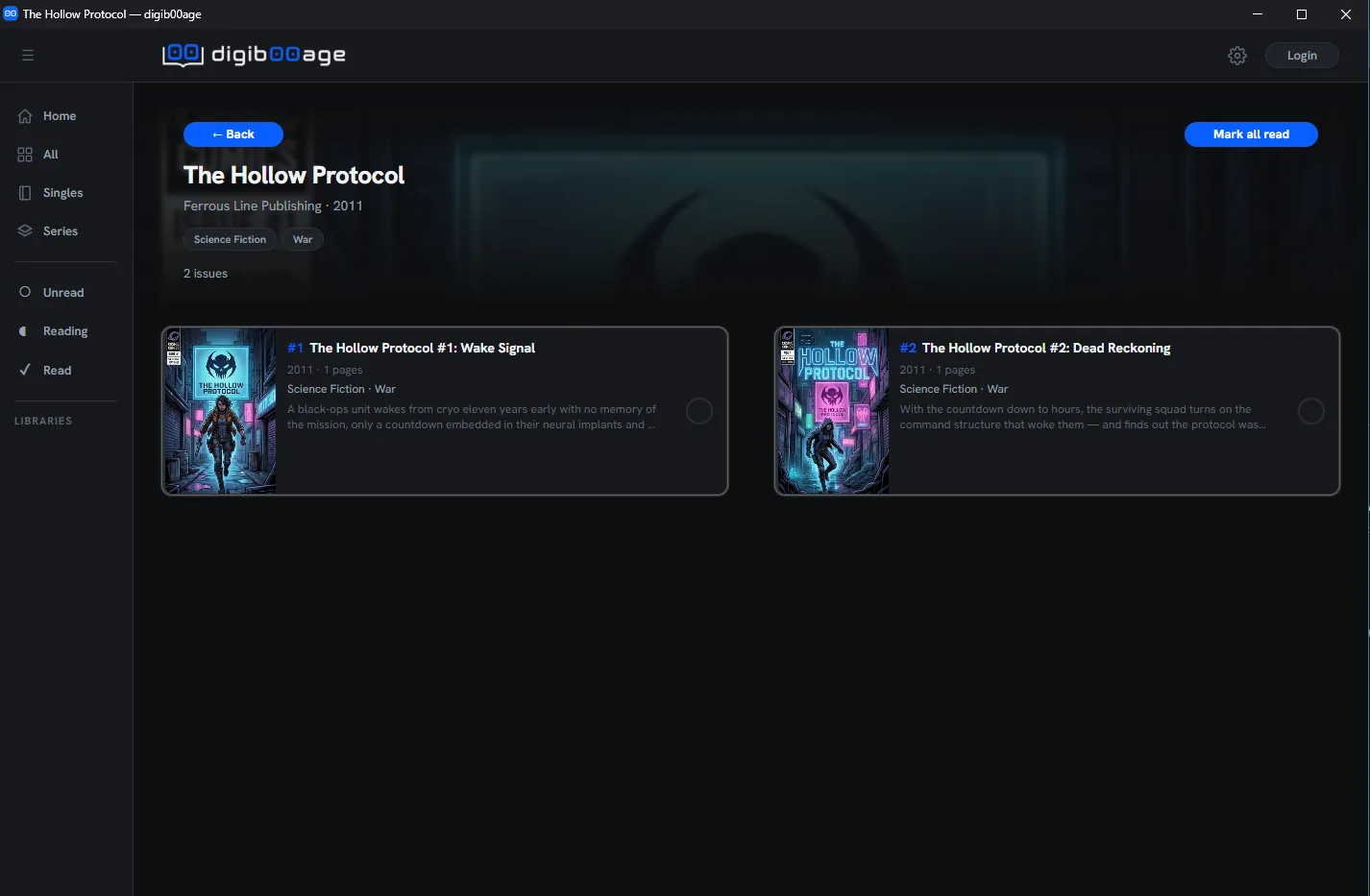 Series detail page showing issue metadata