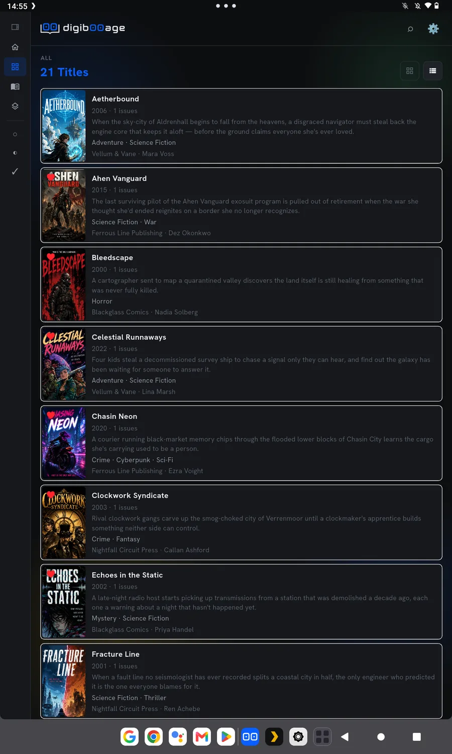 Mobile all comics list view